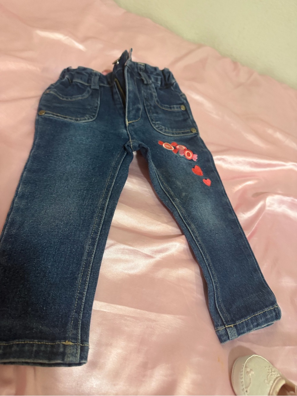 Carter's Dark Blue Denim Jeans with Red Heart Accents